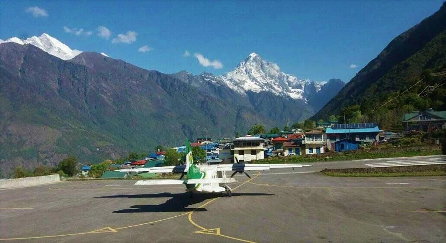 aero plane at lukla airport, lukla is gateway to everest base camp trekking by air