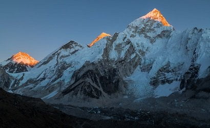 everest base camp seen from kalapatthar with sunset on everest summit herself