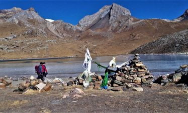 Visiting glacial lake in our trek in Annapurna Nepal