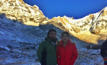 Taking picture with Nepali celebrity during Annapurna base camp trek