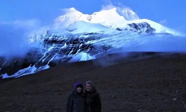 Girls infront of Mt Dhaulagiri in early morning