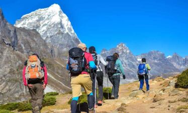 Trekkers on their move towards Everest basecamp in Dusa valley trail of EBC Arun Valley trekking tour in Nepal