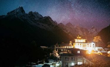 Tengboche monastery seen during the light of the night