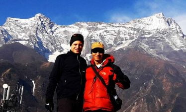 Everest View Tengboche Monastery Trek - Guide and the guy infront of Mt Kongde on their Everest Panorama trek
