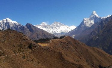 Trekking freom Namche towards Tengboche monastery in our Everest view trek