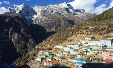 Namche bazzar and Mt Kongde captured in our Everest panorama view trekking trip in Everest Nepal