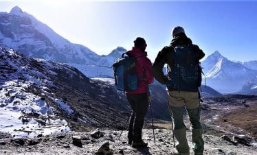Looking at the mountain range before trekking uphill to the top of chola pass