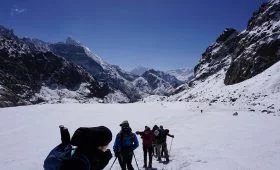 Everest base camp chola pass gokyo ri trek - at snowy trail of chola pass in our everest basecamp gokyo ri chola pass trek, chola pass trek