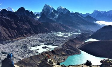 View after crossing the second trekking pass of everest base camp three high pass trek