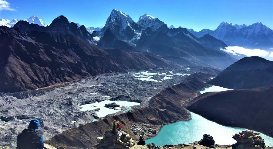 View after crossing the second trekking pass of everest base camp three high pass trek