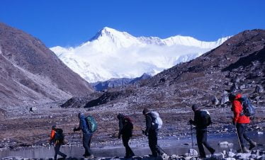 Mt Choyu seen at Gokyo lake premises in our everest three high pass trekking