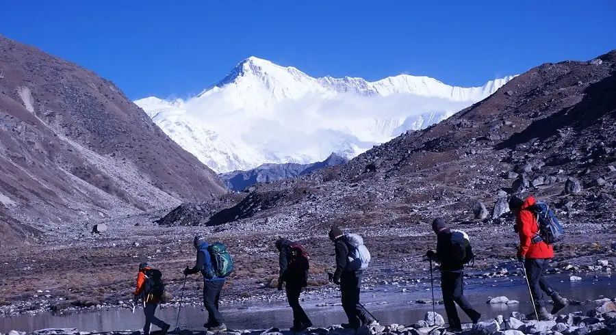 Mt Choyu seen at Gokyo lake premises in our everest three high pass trekking