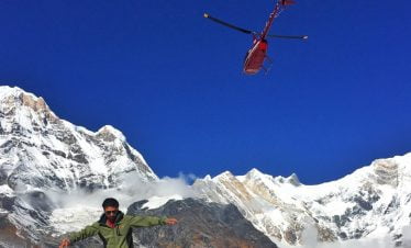 Time to fly out on helicopter in annapurna base camp helicopter trek in Nepal