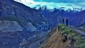 Glacier of annapurna and the mountains under cloud in abc heli trek