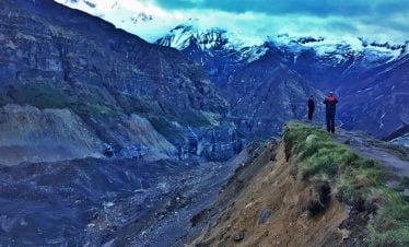 Glacier of Annapurna and the mountains under cloud in abc heli trek