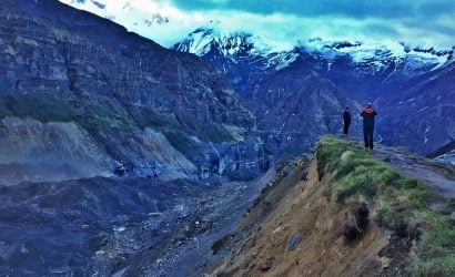 Glacier of annapurna and the mountains under cloud in abc heli trek