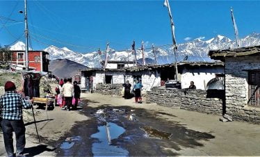 Village of Muktinath right at the bottom off thorong la pass after trekking over