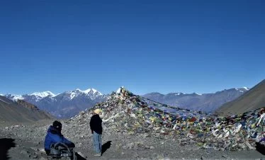 At the top of thorong la pass in early morning in peaceful time