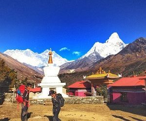 Trekkers at Tengboche, getting ready to trek down after completion of Everest panorama view trekking