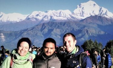 cayla fletcher and arun at poonhill in poonhill trekking tour last day
