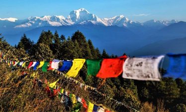 wide mountain range of dhaulagiri seen from poonhill in Nepal tour