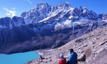 Pachermo peak and Gokyo lake looking down from the Gokyo ri