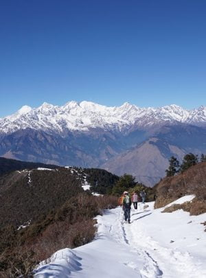 Trekking back from Gosaikunda lake trek in December