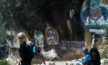 Buddhist paintings and our rest point before walking downhill