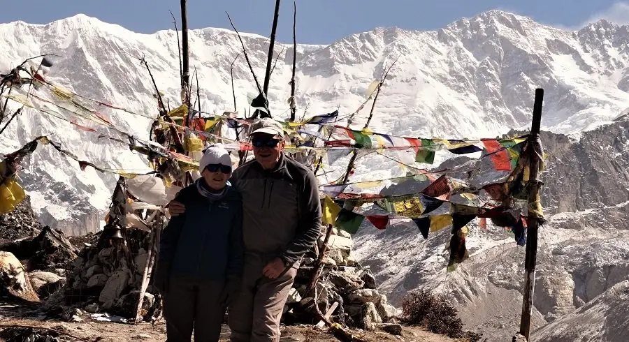 Old couple with young smile at the kanchenjunga base camp