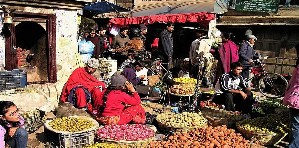 local market inside Kathmandu valley seen fro the Rikshaw