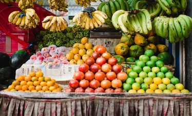 Local fruit shop at Kathmandu Asan seen during Evening tour of Kathmandu by Rikshaw