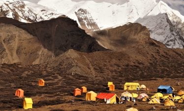 At the camping site of makalu Expedition in spring trekking to Makalu basecamp
