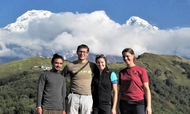 Annapurna south, badal danda in background of trekking team to Mardi Himal trek