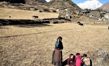 Grandmother and the grandchildren at the farm