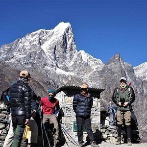 Above dingboche, happy trekkers in phaplu everest base camp trekking trip