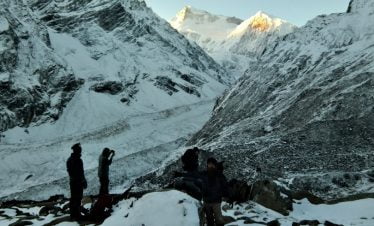 Close to the glacier in our Tsum valley trekking trip in Nepal