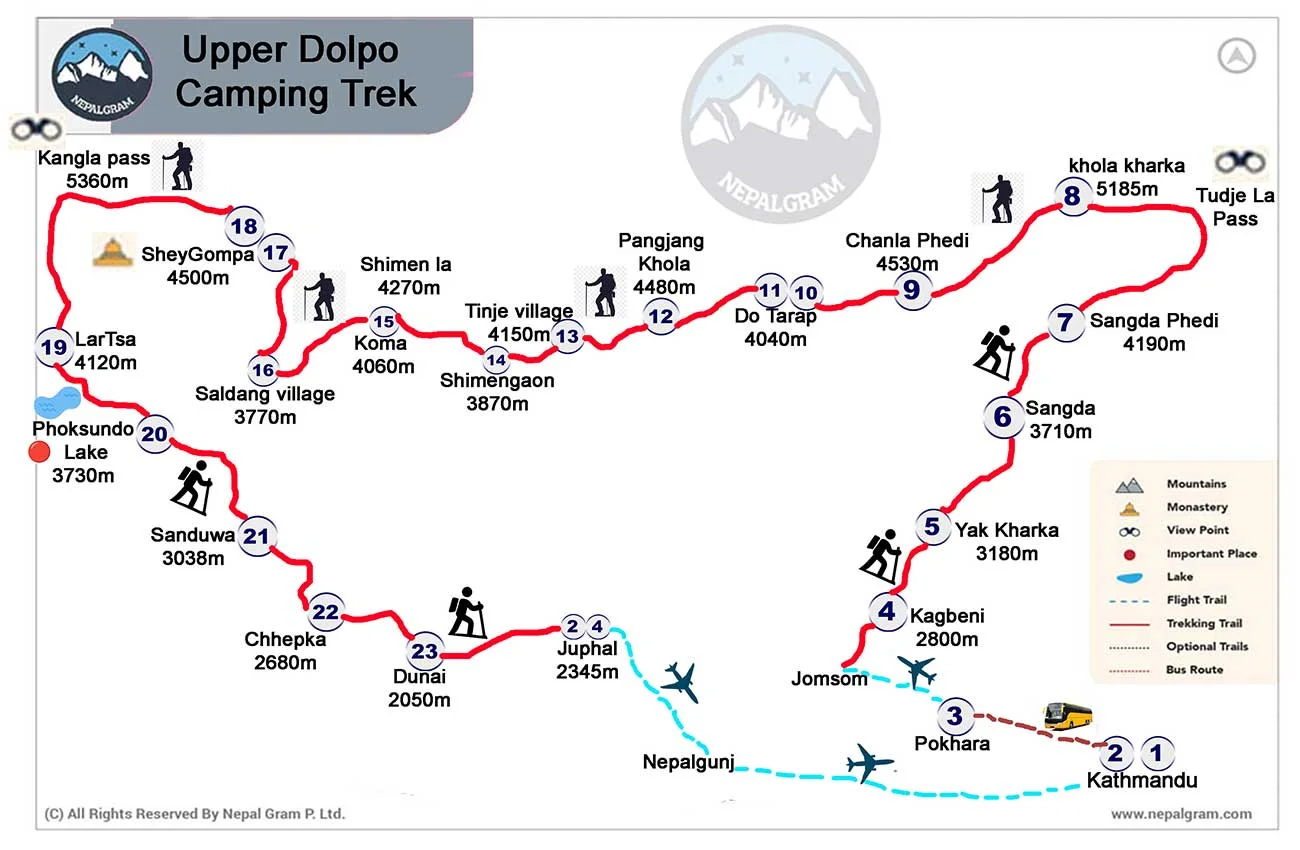 Map of Upper dolpo camping trek