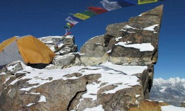 The yellow tower of Amadablam peak climbing route