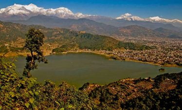 beauty of pokhara and contrast of Phewa lake seen from world peace stupa.