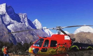 Photo time before taking off to get back to Kathmandu from 1 days everest base camp helicopter tour