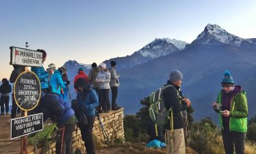 Picture of poonhill where people are waiting for the sunrise in their Ghorepani Ghandruk trek