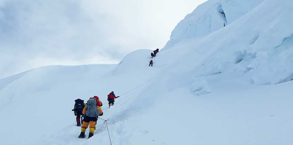 Island peak climbing in the thick ice of december