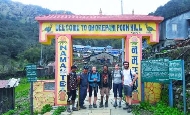 Trekking Team at the gate of Ghorepani welcome gate