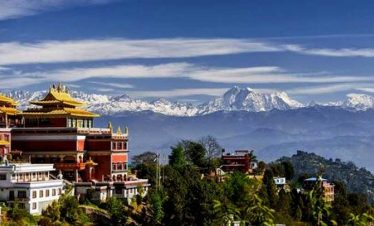 Monastery and the mountain view seen from Bhaktapur
