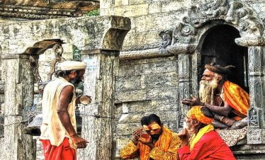 Saints busy in their make up at Pashupatinath temple