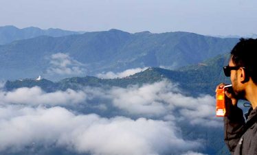 Looking at World peace stupa at pokhara from Sarangkot