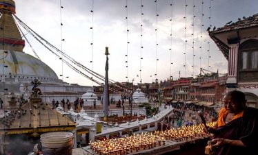 Lights offered in the name of Buddha at Boudhanath stupa