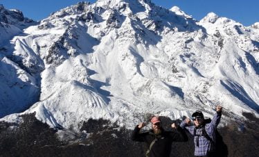 Mountain is close and the boys are happy - seen in the picture before Ganja la pass climb