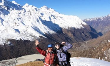 Guide and happy client on langtang circuit trek organised by nepalgram