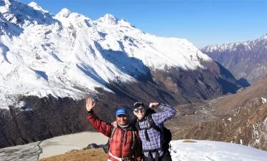 Guide and happy client on langtang circuit trek organised by nepalgram